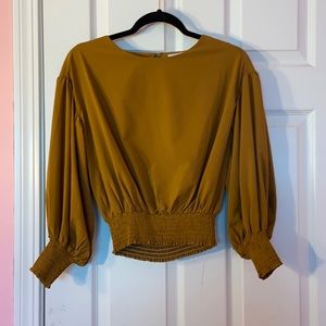 long sleeve; lightweight brown/taupe blouse;small